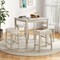 5 Pieces Bar Table Set with Square Table and 4 Padded Stools-Grey